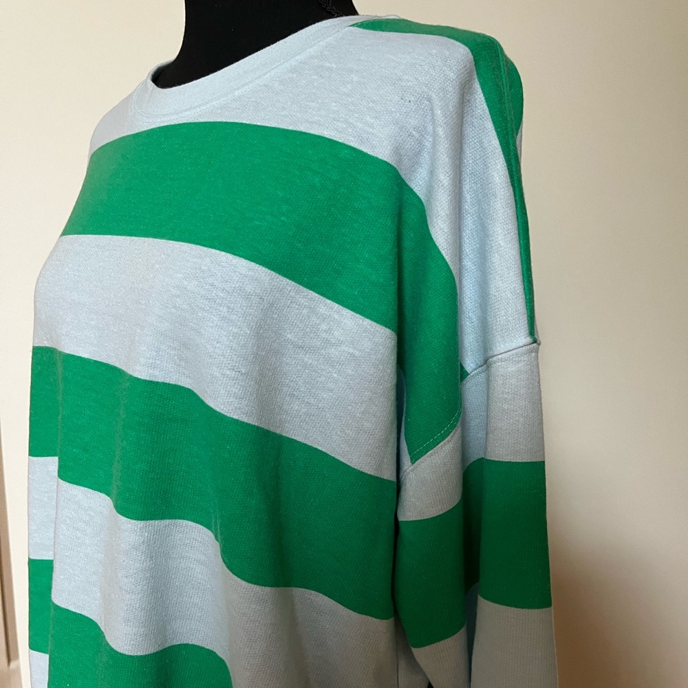Green and Light Blue Striped Long Sleeve T-shirt